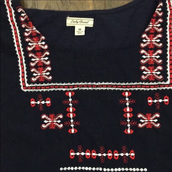 Lucky Brand Navy Embroidered Short Sleeve Boho Top - Picture 4 of 8